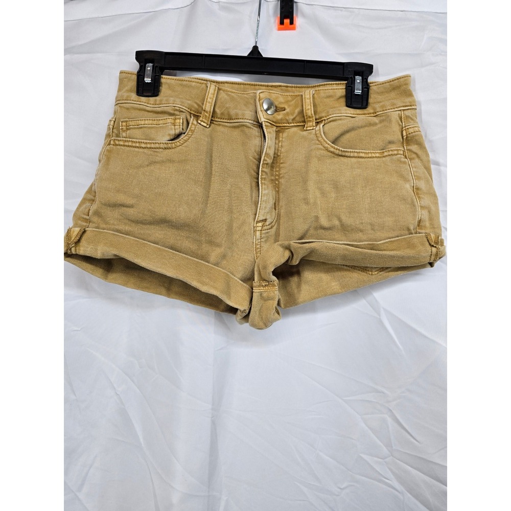 American Eagle Hi-Rise‎ Shortie Mustard Yellow Denim Shorts Super Stretch Size 8